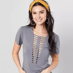 Red By BKE Women's Lattice Short Sleeve Top